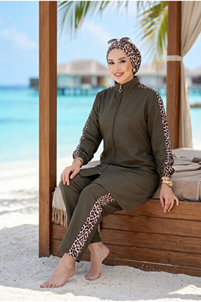 dilberfashion طقم ملابس سباحة إسلامية من Işıl Model Leopard مكون من 3 قطع