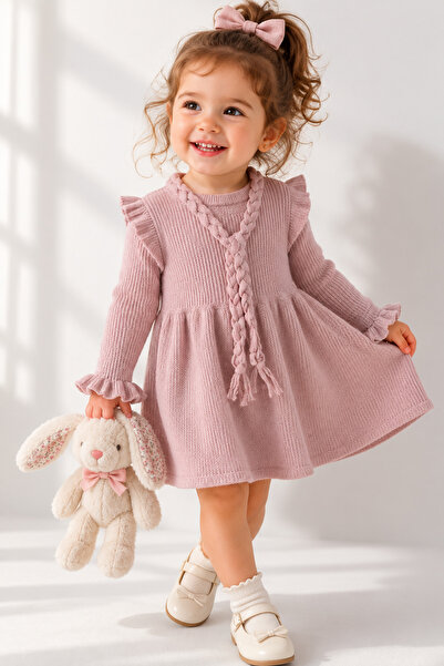 Babyhola %100 Organik Triko Kız Bebek Çocuk Kemerli Elbise 32125