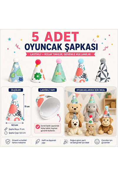 asöy Doğum Günü Oyuncak için Parti Şapkası 11 cm 5 Adet Desenli fon