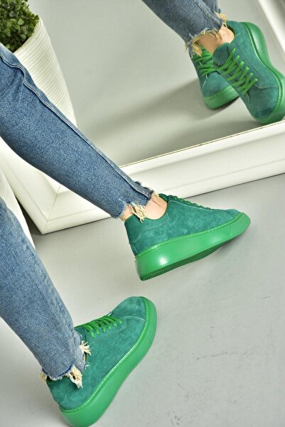 Fox Shoes P602045002 Зелени велурени дамски спортни обувки Маратонки