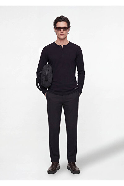 Ramsey Black Fabric Comfort Fit Classic 100% Wool Trousers