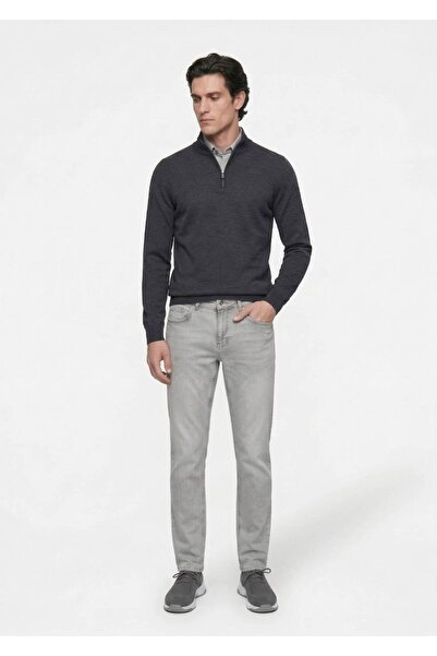 Ramsey Gray Straight Slim Fit Denim Cotton Blended Trousers