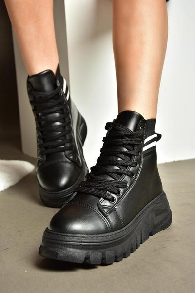 Fox Shoes R250660009 Ghete negre de damă cu talpă groasă