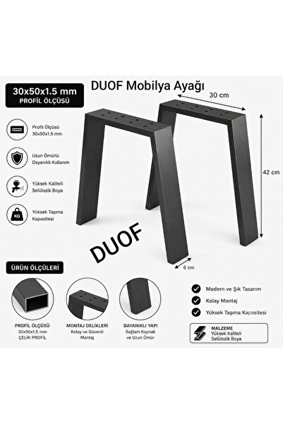 DUOF Metal Bank Sehpa Orta Sehpa Ayağı 2 Adet Ayak 42 cm Mobilya Ayağı