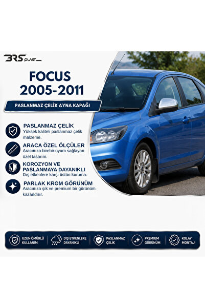 BRSPLAST Ford Focus 2 Uyumlu 2005-2012 Krom Ayna Kapağı 2 Parça Paslanmaz Çelik