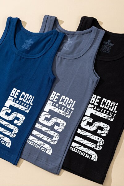 BAYKAR Boys' Cotton Crew Neck Printed Tank Top T-Shirt 3-Pack 2951 Colorful