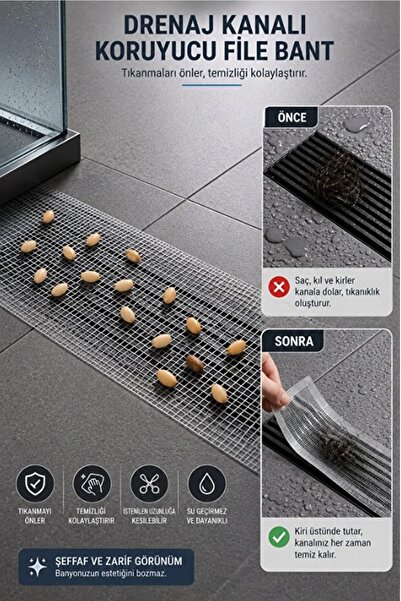 Kitchen Beauty Çok Amaçlı Gider Süzgeci Ve Banyo Gider Süzgeci Saç Yakalayıcı Süzgeç 12 Cm * 4 Metre
