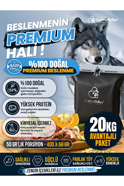 | BARF PLUS EXTRA | Toplam 20 kg | 50 gr Porsiyonlu | Premium Çoklu Proteinli Çiğ Köpek Maması