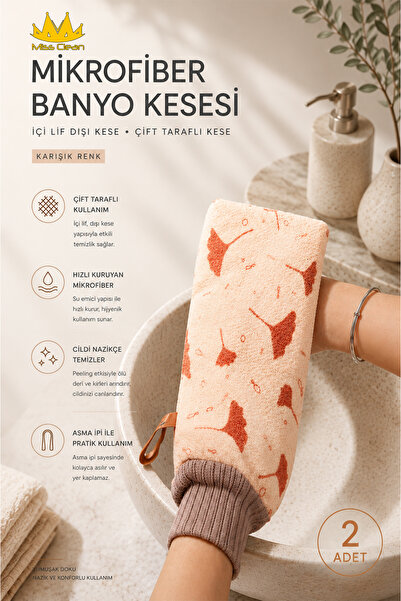 Miss Clean ( 2 Adet ) Mikrofiber Banyo Kesesi Içi Lif Dışı Kese Çift Taraflı ...