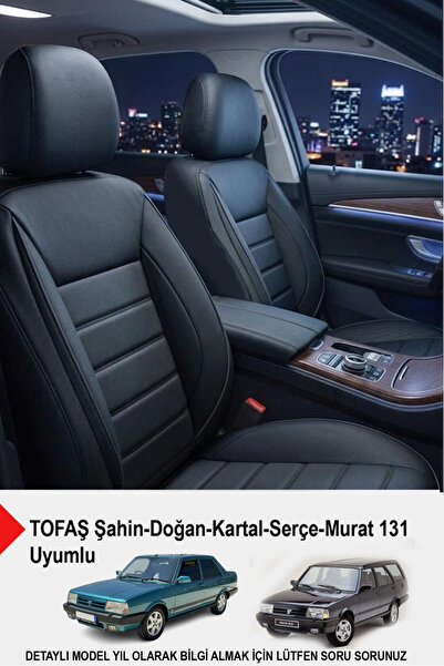 GM-DESIGN Jet Black Leather Car Seat Cover (Compatible with Tofaş Kartal-Şahi...