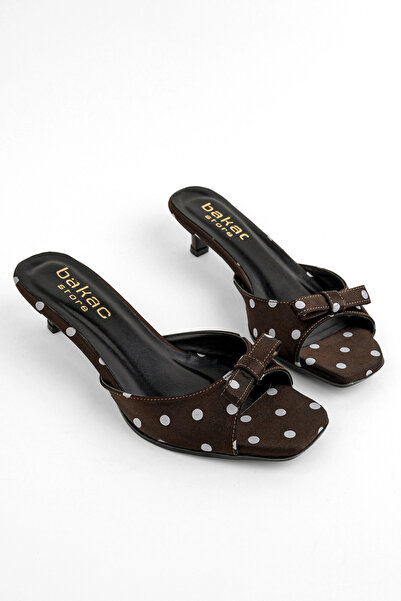 bakac store Amelie Brown Polka Dot Bow Detailed Heeled Slippers