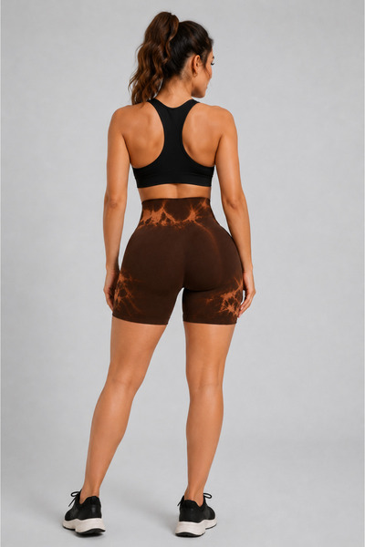 gymhams Batik Marble Shorts Kalça Büzgülü BİKER Şort – Push-up Toparlayıcı & Şekillendirici
