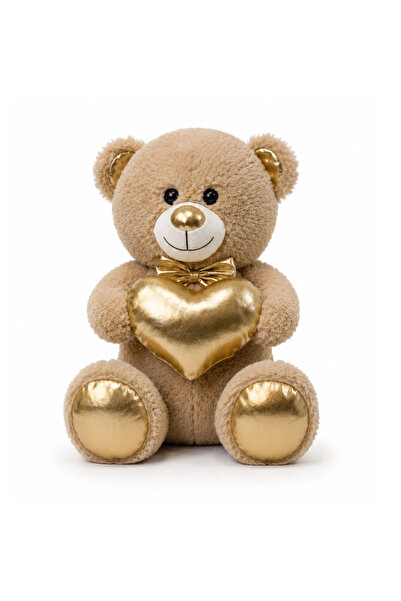 Pufu Toys 45 CM PELUŞ AYICIK PARLAK KALPLİ AYICIK ÇOCUK YASTIĞI