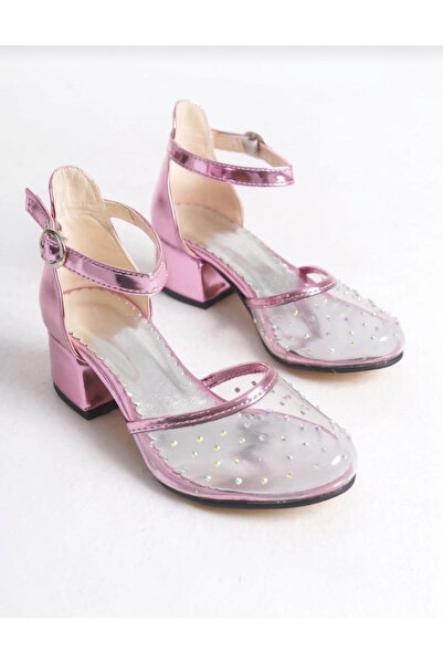 PATİK BEBE Pantofi de seară cu toc model Cenușăreasa roz transparent pentru fete