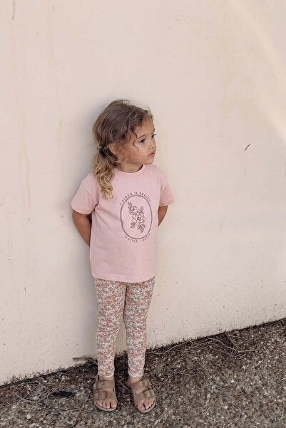 Cigit Patterned T-Shirt Set with Tights for 2-10 Years Old Powder Pink