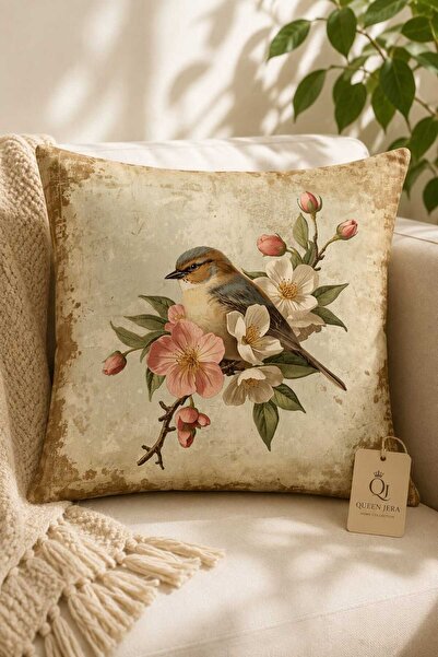 Queen Jera Pasăre Vintage și imprimeu floral Decorative Husă de pernă pentru ...