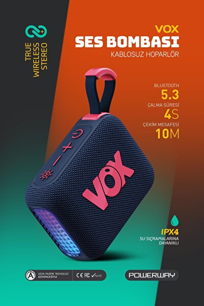 POWERWAY Vox Usb Hafıza Kartı Aux Radyo Led Işıklı Bluetooth Hoparlör Hi-Fi S...