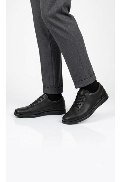 Dropland Men's Black Genuine Leather Lace-Up Casual Shoes Light Sole Orthoped...