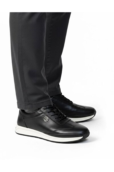 ÇBN SHOES حذاء كاجوال رجالي من الجلد الطبيعي باللون الأسود برباط ونعل خفيف لت...