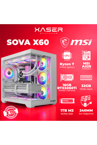 XASER SovaX60 Ryzen 7 5700x 32GB Ram 1TB M.2 SSD 16GB RTX5060Ti Sıvı Soğutmal...