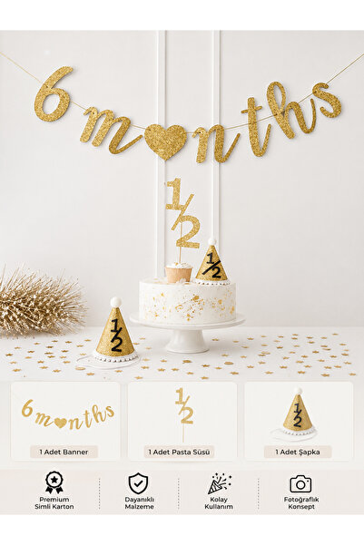 Partifabrik Yarım Yaş 6Months Parti Seti Gold 3 lü set