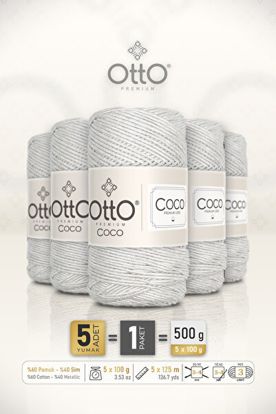 Otto Coco - White - 5-Pack - 2Mm/100Gr/125M - Glitter Cotton Bag and Accessor...