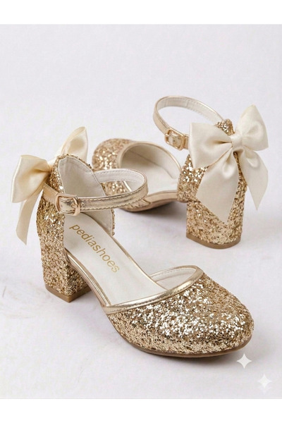 PATİK BEBE Pantofi de seară eleganți, cu toc confortabil, aurii și strălucito...