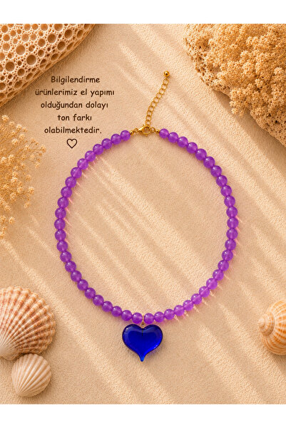i&s design Murano Lacivert Kalp Kolye Mavi