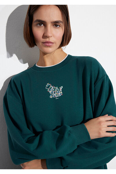 Mavi Yılbaşı Temalı Yeşil Sweatshirt 1S10500-71932