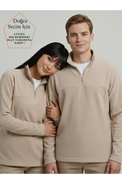 SmallTouch Unısex Tüylenme Yapmayan Normal Kalıp Dik Yaka Soğuk Geçirmez Bej ...