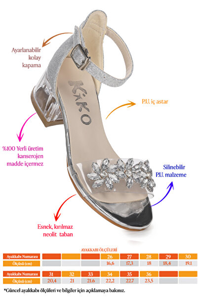 Kiko Kids Yangu Kum Simli Taşlı Kız Çocuk 3 Cm Şeffaf Topuklu Sandalet Abiye Ayakkabı