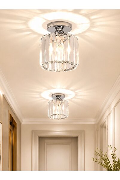burenze Modern Crystal Lüks Kristal Taşlı Plafonyer Tavan Avize Gümüş Krom