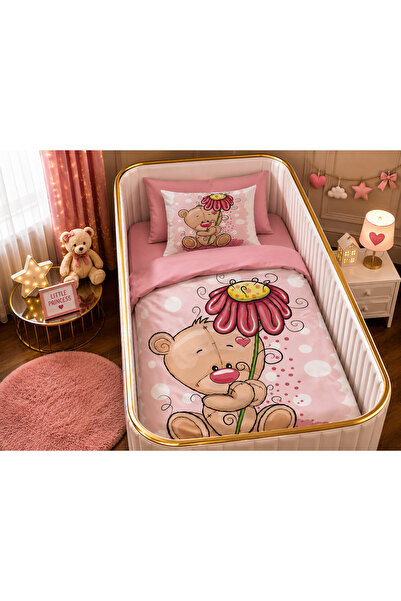 Fabeteks Floral Teddy Bear Single Digital Baby Bedding Set