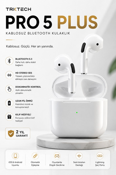 TrkTech Pro 5 Plus Kablosuz Bluetooth Kulaklık Bluetooth 5.3 TWS iOS Android ...
