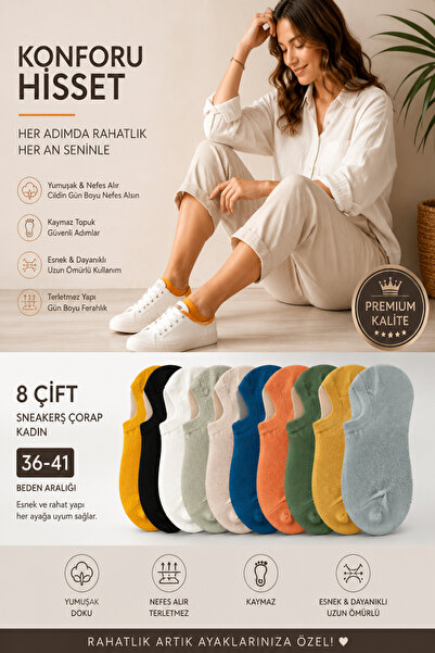 Festival Socks 8 Pairs Women's Sneaker Booties Socks 36-41 Cotton Breathable ...