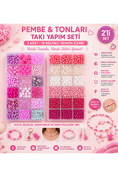 By MO Accessories Set de mărgele roz și mărgele de nisip perlat, brățară, col...