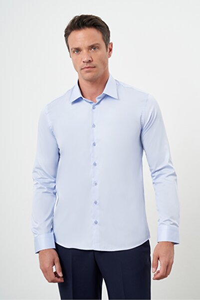 Morven Men's A. Blue Cotton Solid Pattern Hard Neck Slim Fit Shirt