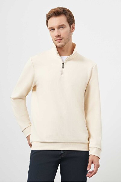 Morven Men's Ecru Zippered Bato Collar Sweat-Shirt