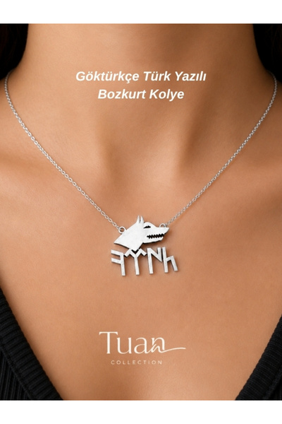 Tuan Collection Turkish Written Bozkurt Symbol Necklace Steel Symbol Zircon P...