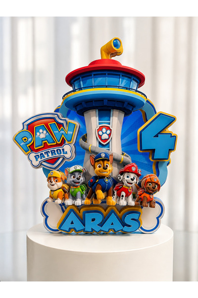 Partylic Paw Patrol Temalı Kişiye Özel Premium Led Işıklı 3D Cake Topper Past...