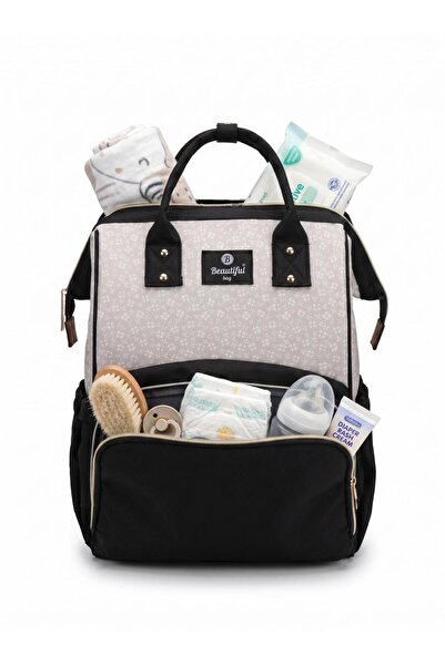 beautiful bag Siyah Krem Bebek Bakım Çantası