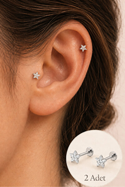 moonzy - minimalist & cozy 2’li Set Yıldız Tektaş Piercing 316L Çelik 4 mm Ta...