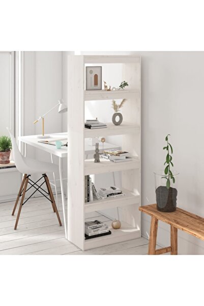 Concept Bibliotecă/Separator cameră,alb,80x30x167,5 cm, lemn masiv pin