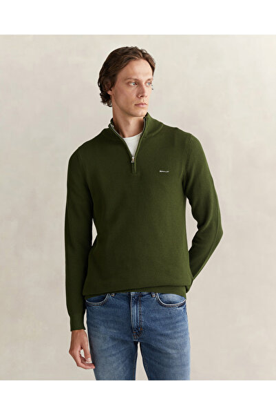 Gant Erkek Haki Regular Fit Yarım Fermuarlı Triko