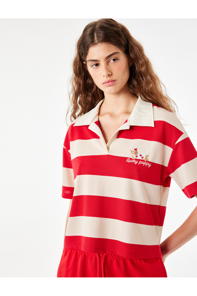 Koton Tricou cu mânecă scurtă, cu guler polo, cu dungi, din țesătură piqué, c...
