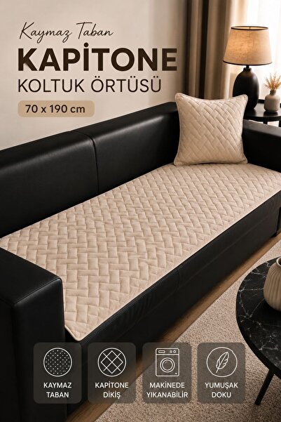 vivamia Kaymaz Taban Kapitone Koltuk Örtüsü Çekyat Koruyucu (70x190 cm) Krem