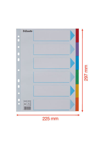 Esselte Separatoare A4 reciclate și carton cu 6 taste, multicolore