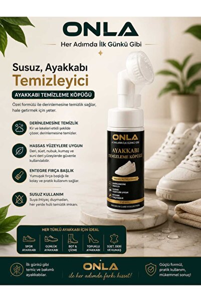 onla Fırçalı Ayakkabı Temizleme Köpüğü 150 ml – Susuz Pratik Temizlik, Deri S...