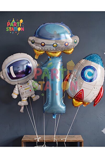 Parti Station Uzay Astronot Uzay Gemisi Roket 1 Yaş Balon Set Uzay Astronot K...