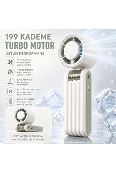TARÇIN Y19S Taşınabilir Turbo Fan 199 Kademe Dijital Ekranlı Şarjlı El Fanı B...